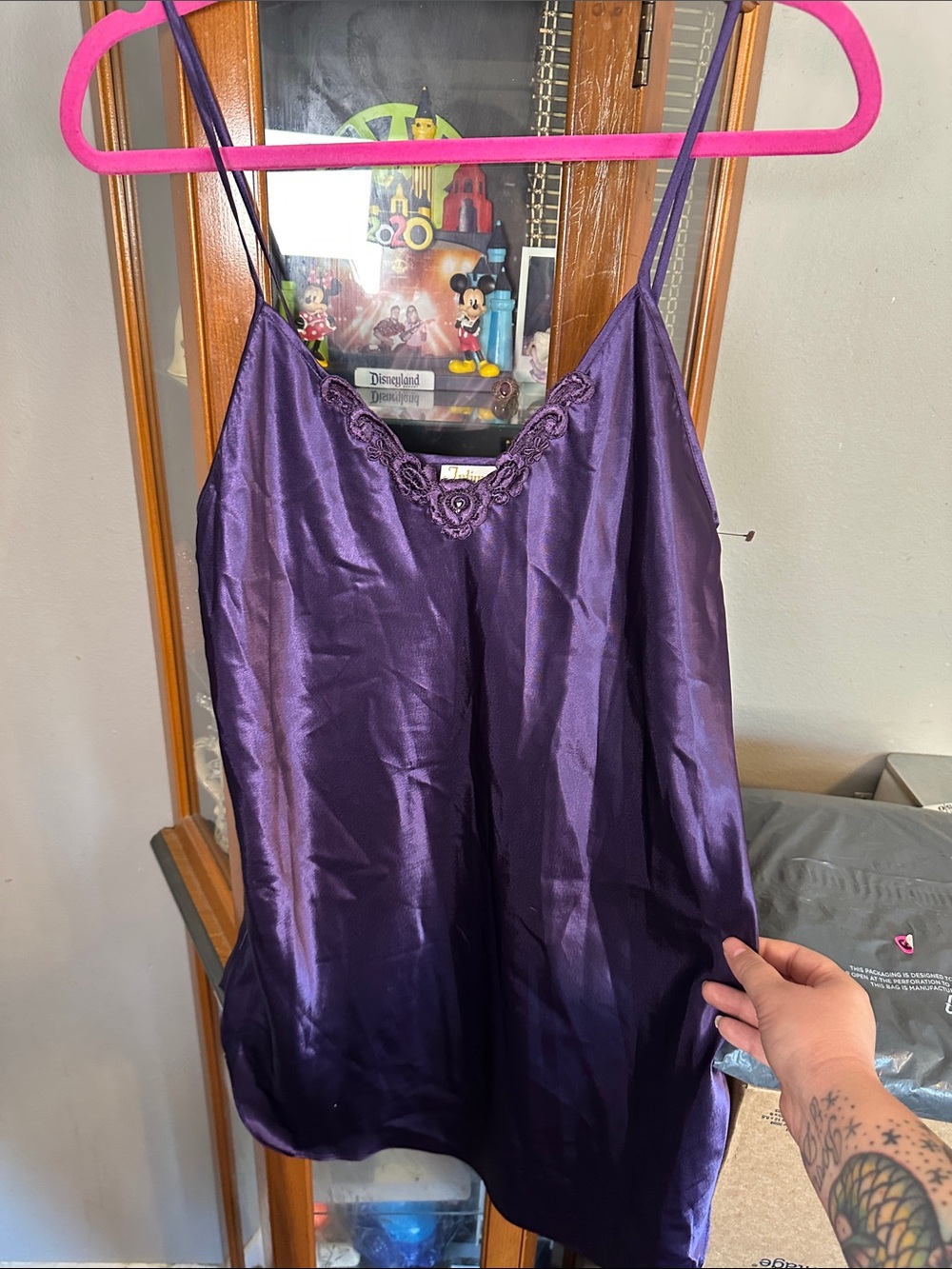 Purple Satin Lace-Trim Chemise Slip
